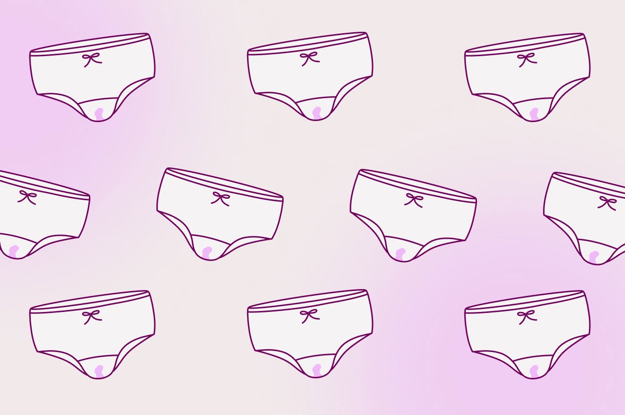 Illustration of white underwear with pink discharge
