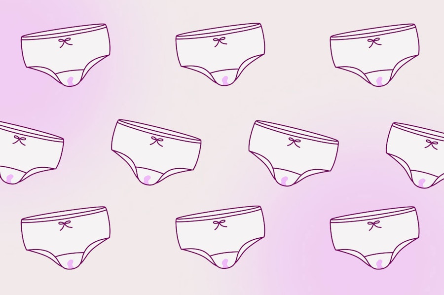 Illustration of white underwear with pink discharge