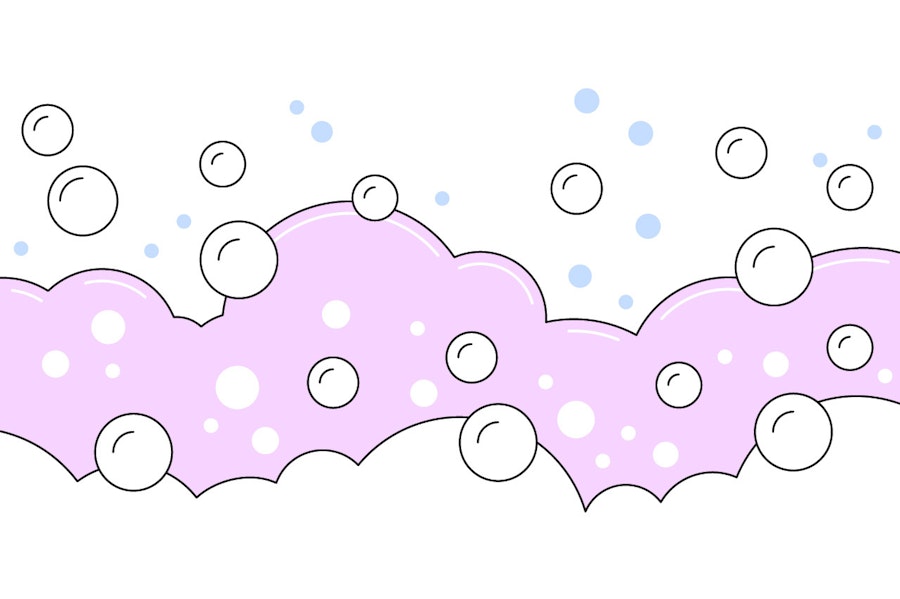 Illustration of pink and white soap suds and bubbles