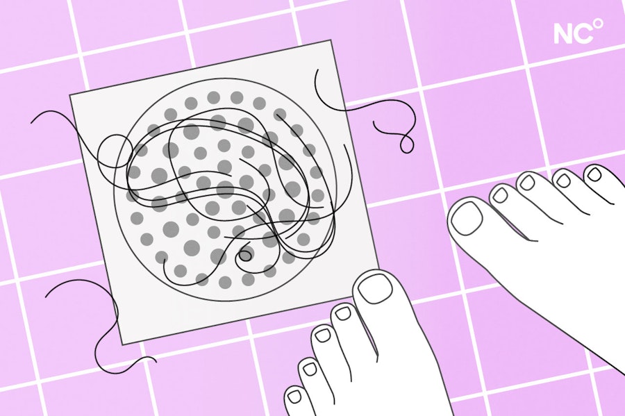 Illustration of hair on the shower floor