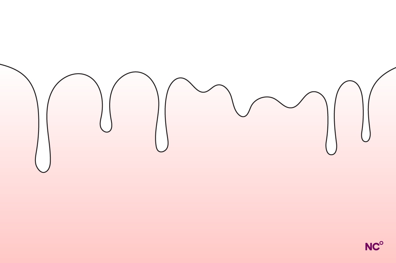 illustration of white fluid dripping down a red backdrop