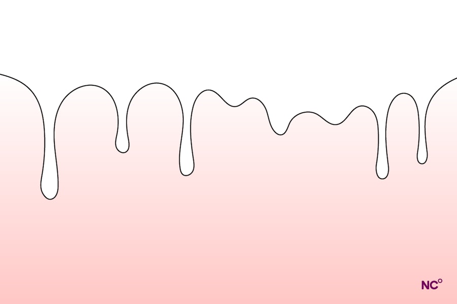 illustration of white fluid dripping down a red backdrop