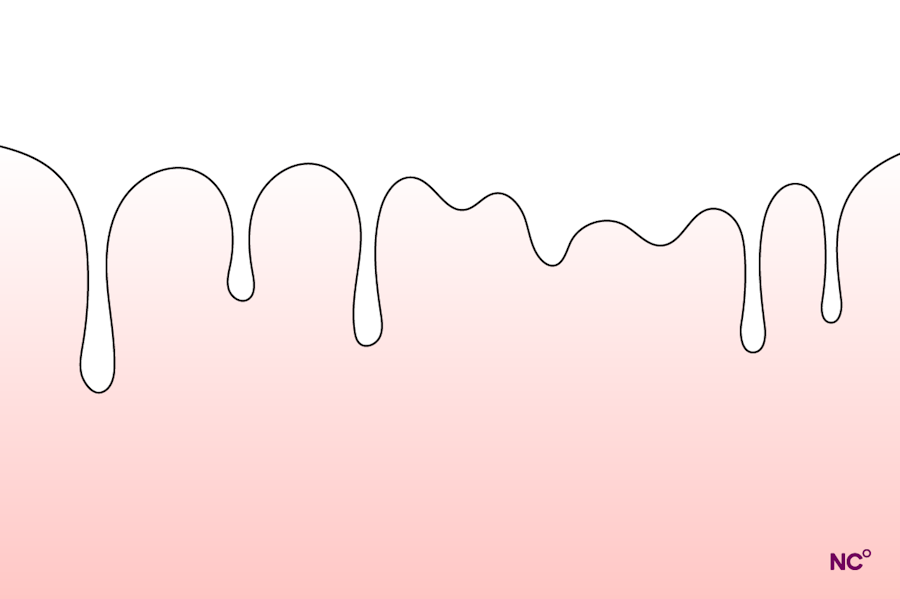 illustration of white fluid dripping down a red backdrop