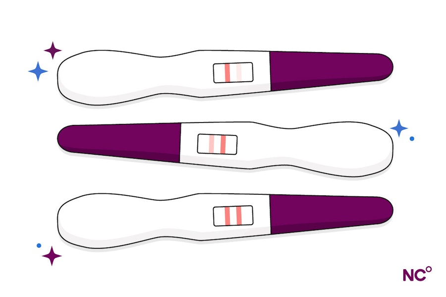 Illustration showing three positive pregnancy tests with different strenth lines