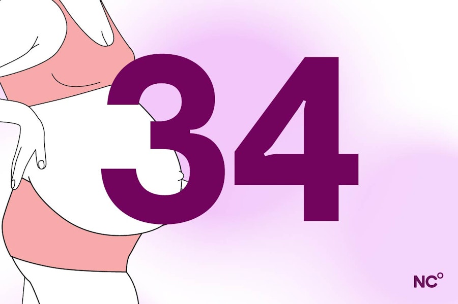Illustration of a pregnany belly with the number 34