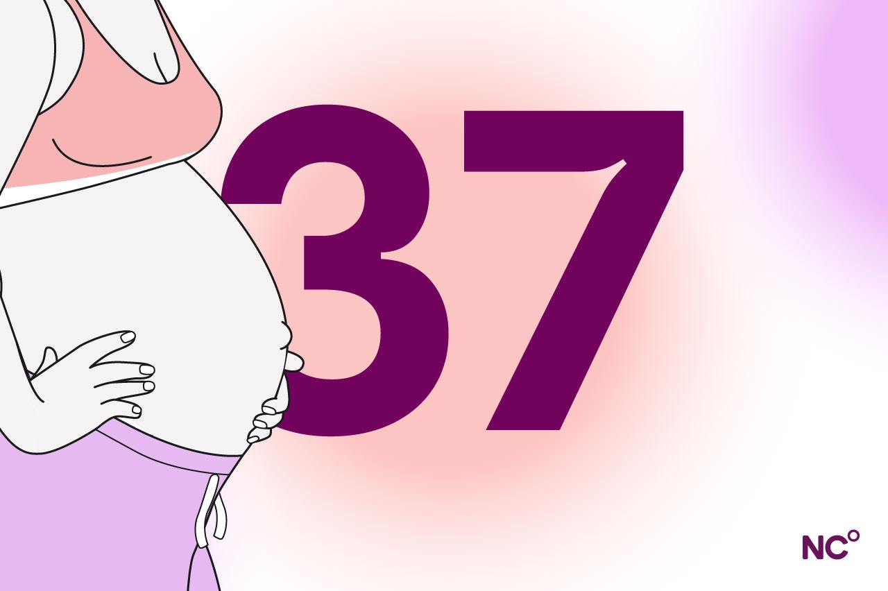 Illustration of pregnant belly with the number 37 beside it