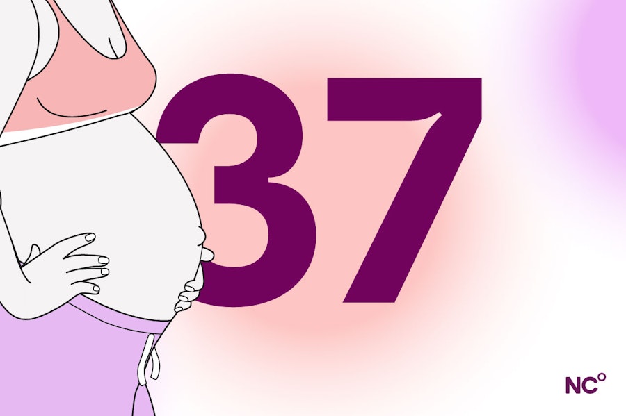 Illustration of pregnant belly with the number 37 beside it