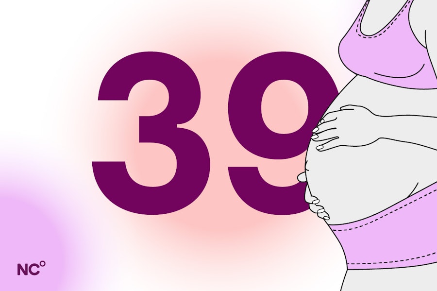 Illustration of a pregnant belly with the number 39