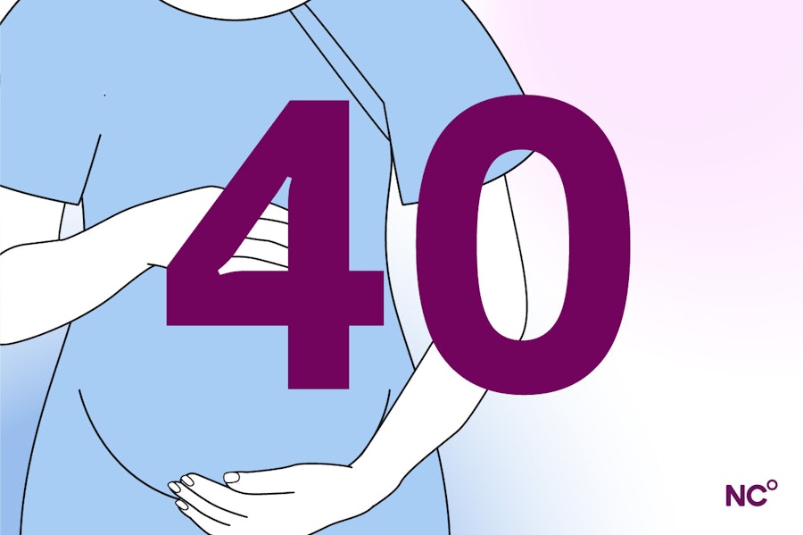 Illustration of a pregnant person in a hospital gown with the number 40
