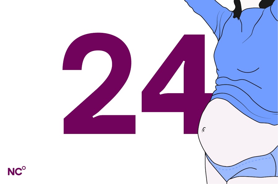 Illustration of a pregnant person showing their belly next to the number 24