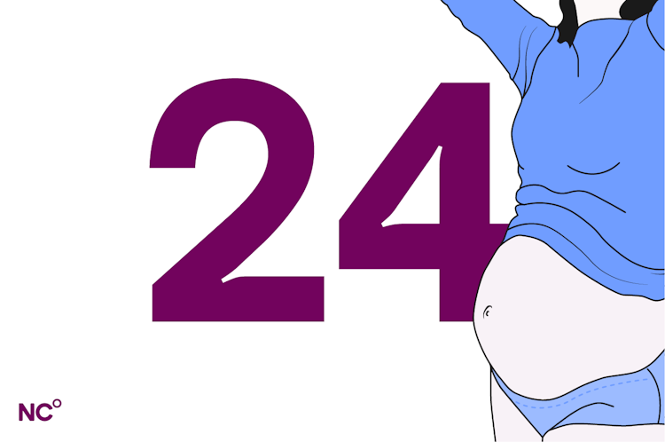 Illustration of a pregnant person showing their belly next to the number 24