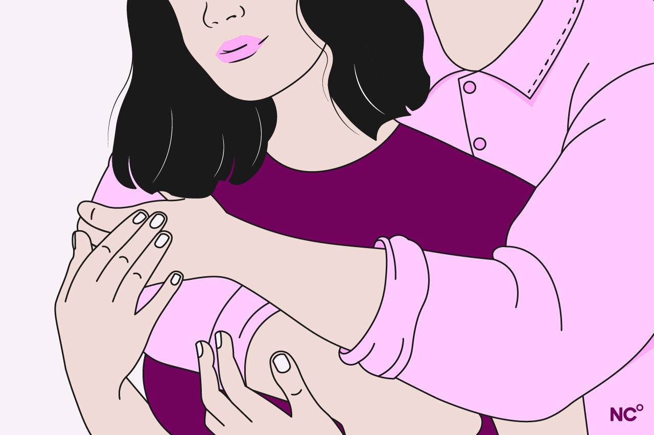 Illustration of a couple holding each other