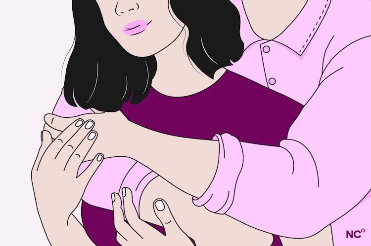 Illustration of a couple holding each other