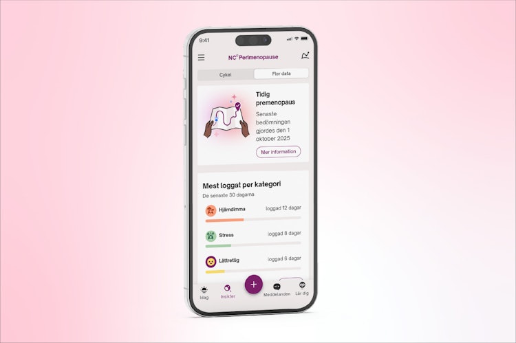 Telefon med NC° Perimenopause på skärmen
