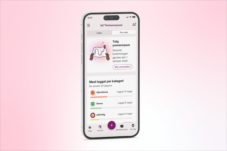 Telefon med NC° Perimenopause på skärmen