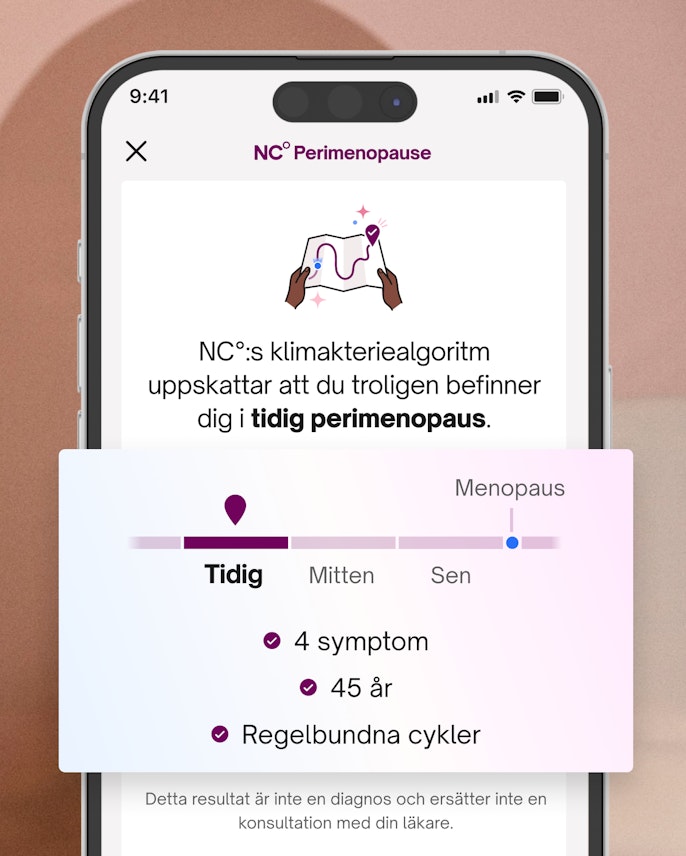 Skärm med algoritmens bedömning av perimenopausfas