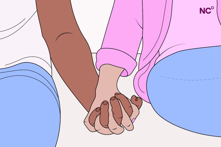 Illustration of a couple holding hands