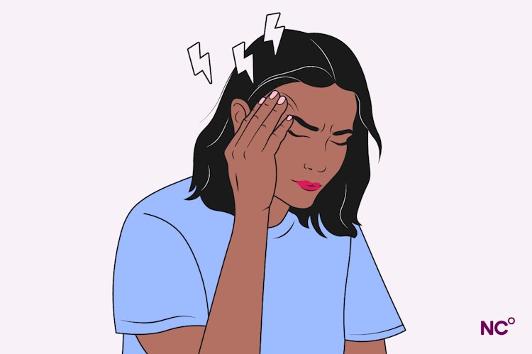 Illustration of a woman clutching her head head and looking in pain