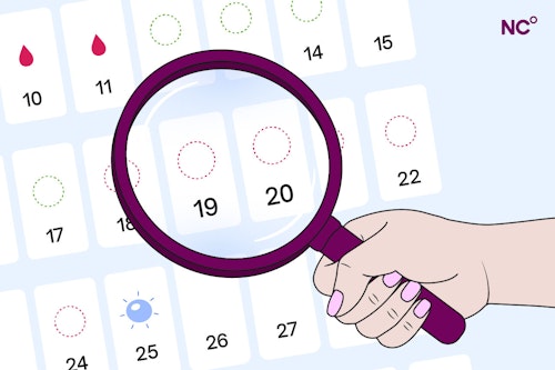 Illustration of a calendar with a hand folder a magnifying glass over the fertile window