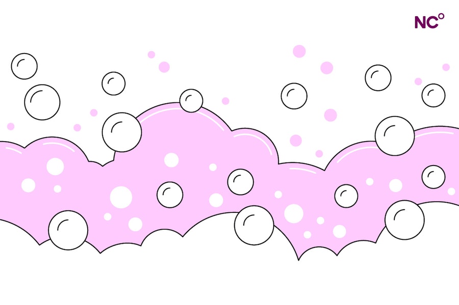 Bubbles on a white and pink background