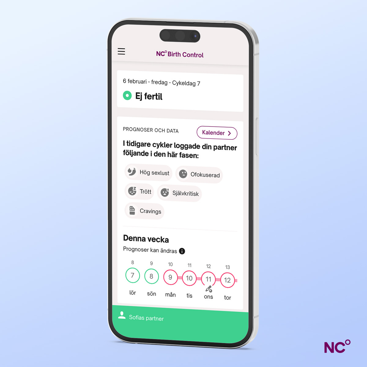 Telefon med partnervyn på skärmen