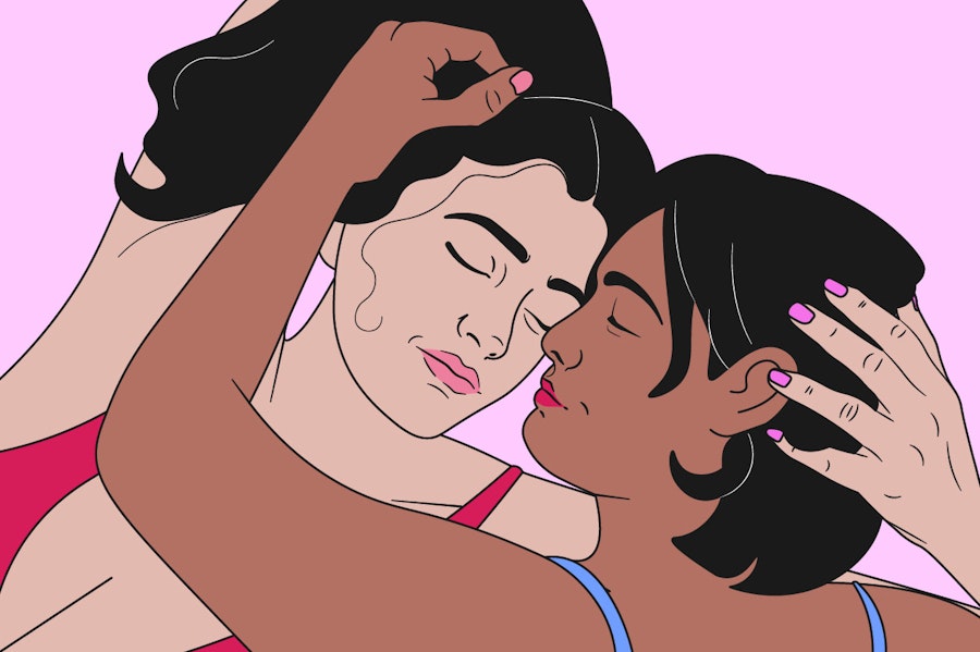 A couple cuddling with faces touching