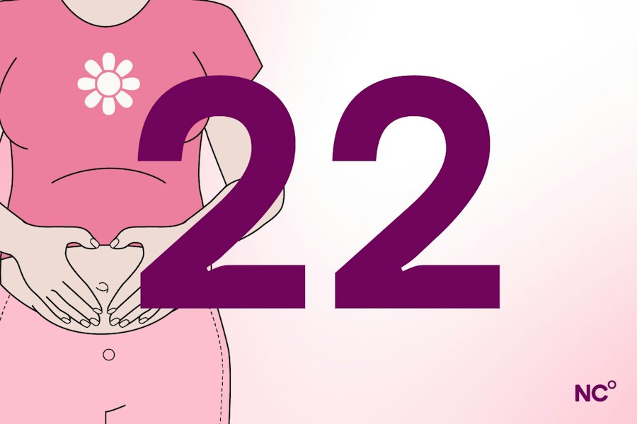 woman holding her tummy next to the number 22