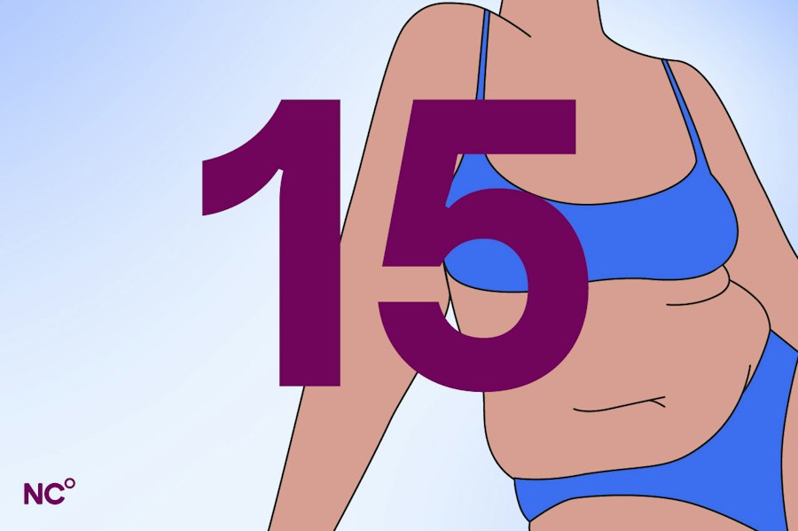 Woman in her underwear with the number 15