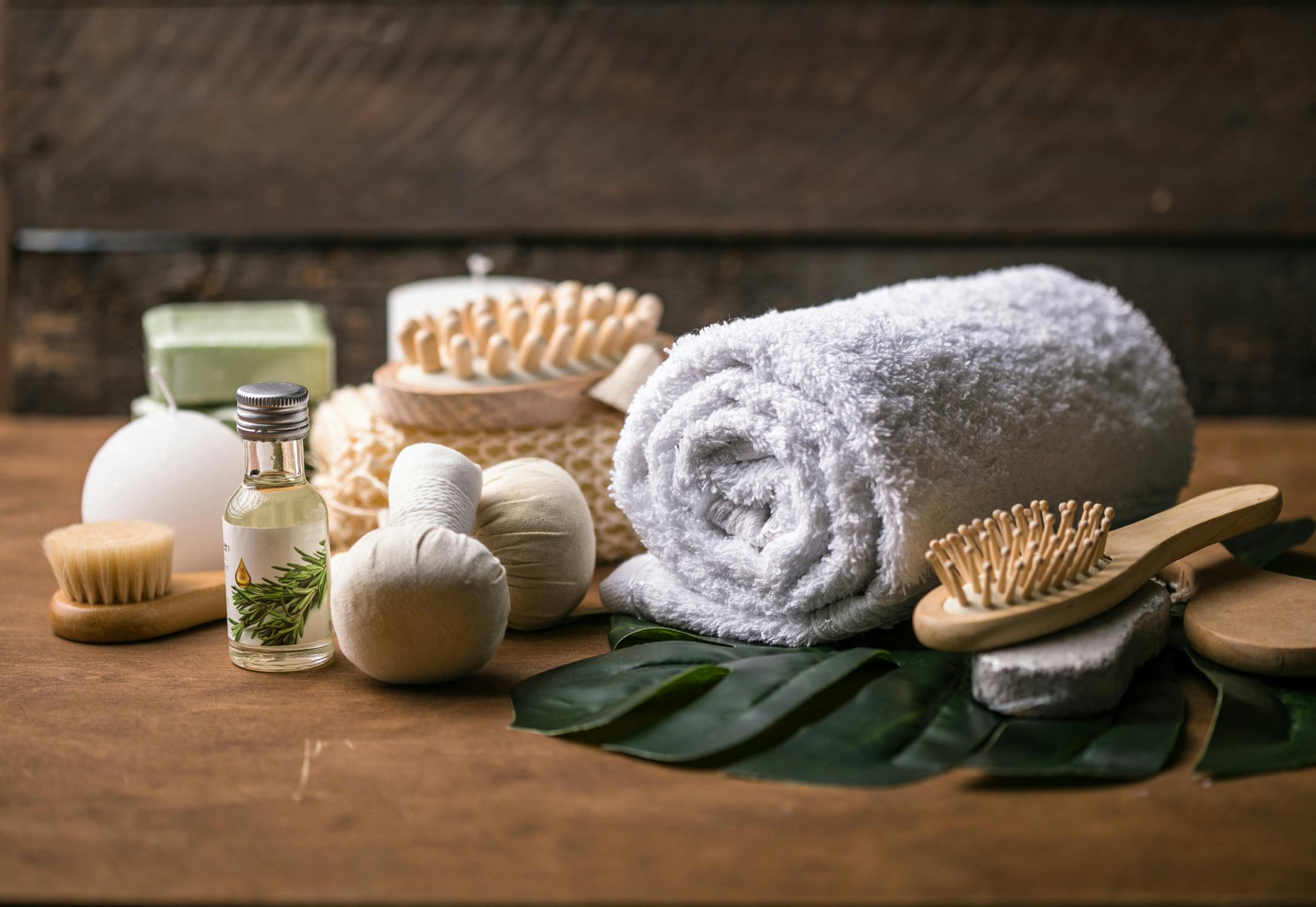 rolled towel and self care products