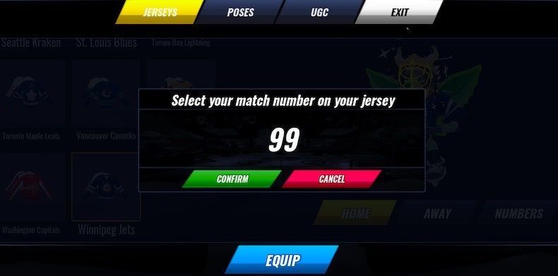 2. Select a New Jersey Number in the Locker Room image