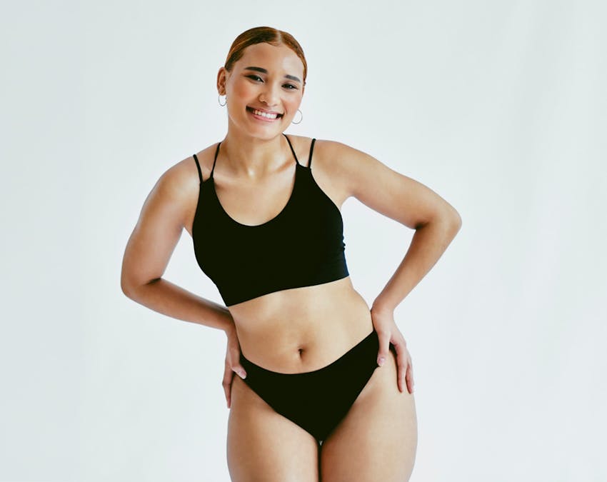 woman in black undergarments