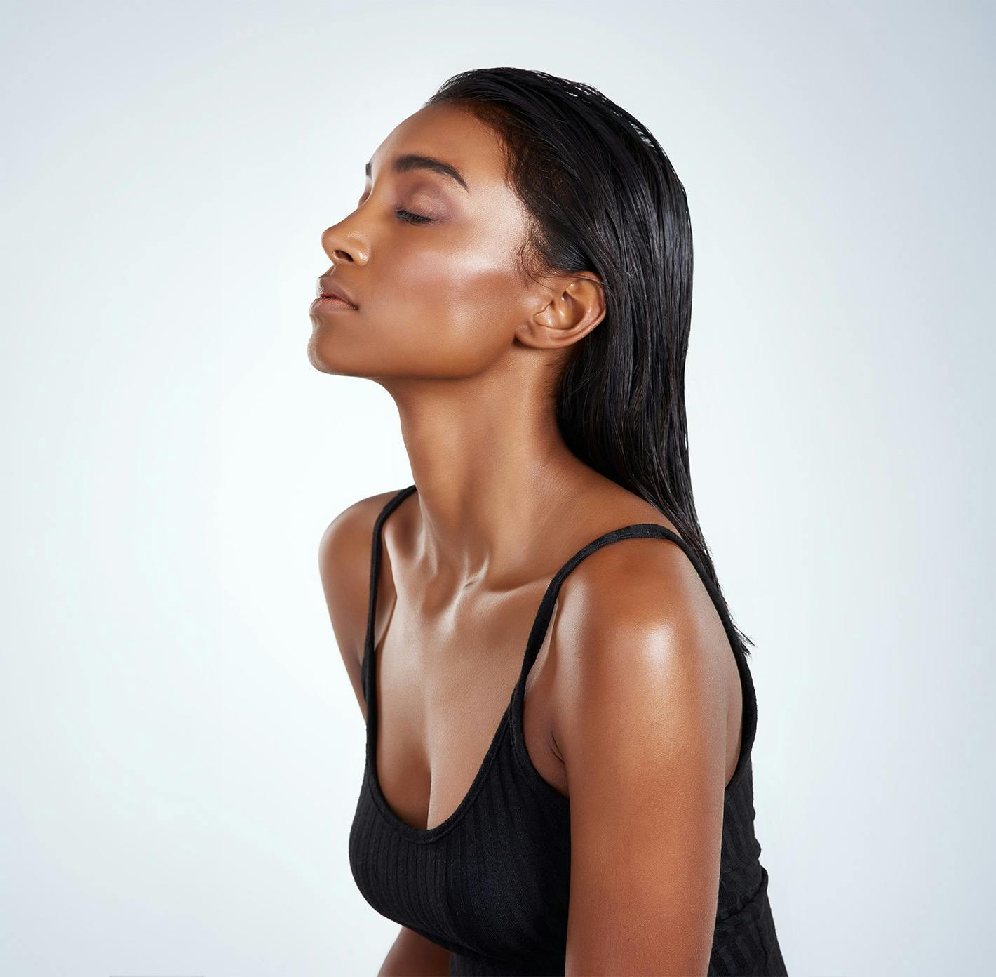 woman with eyes closed