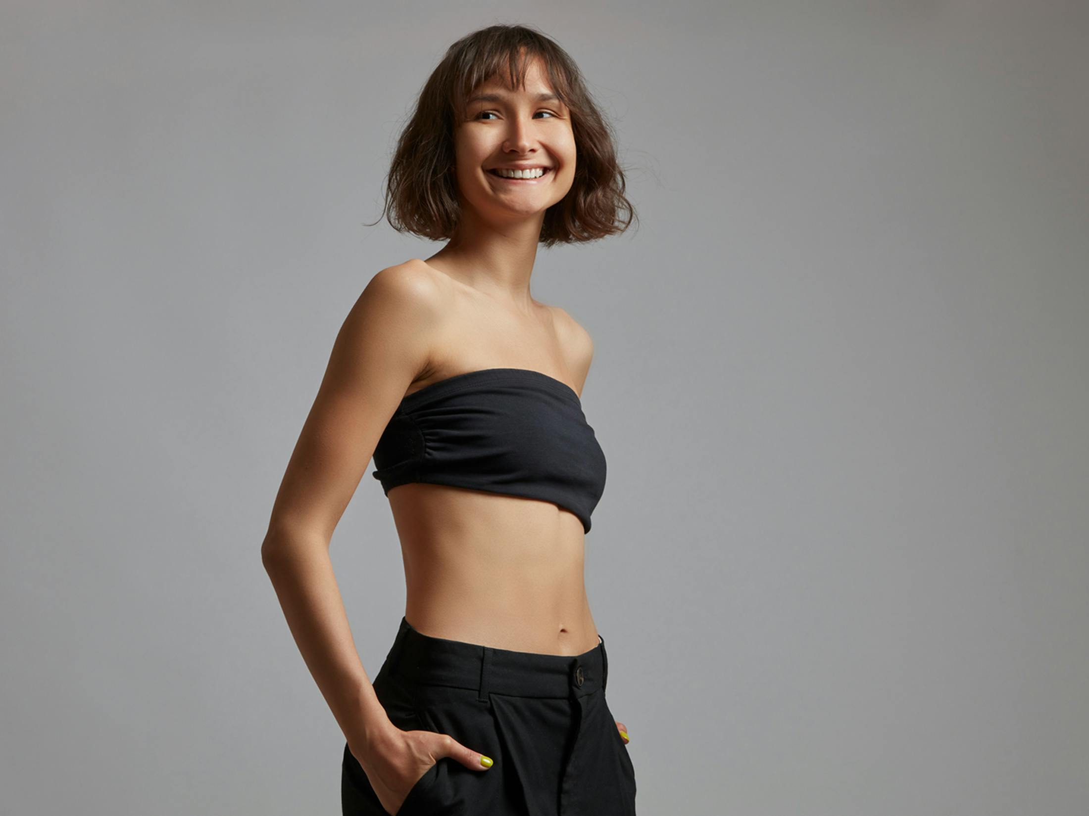 model posing and smiling