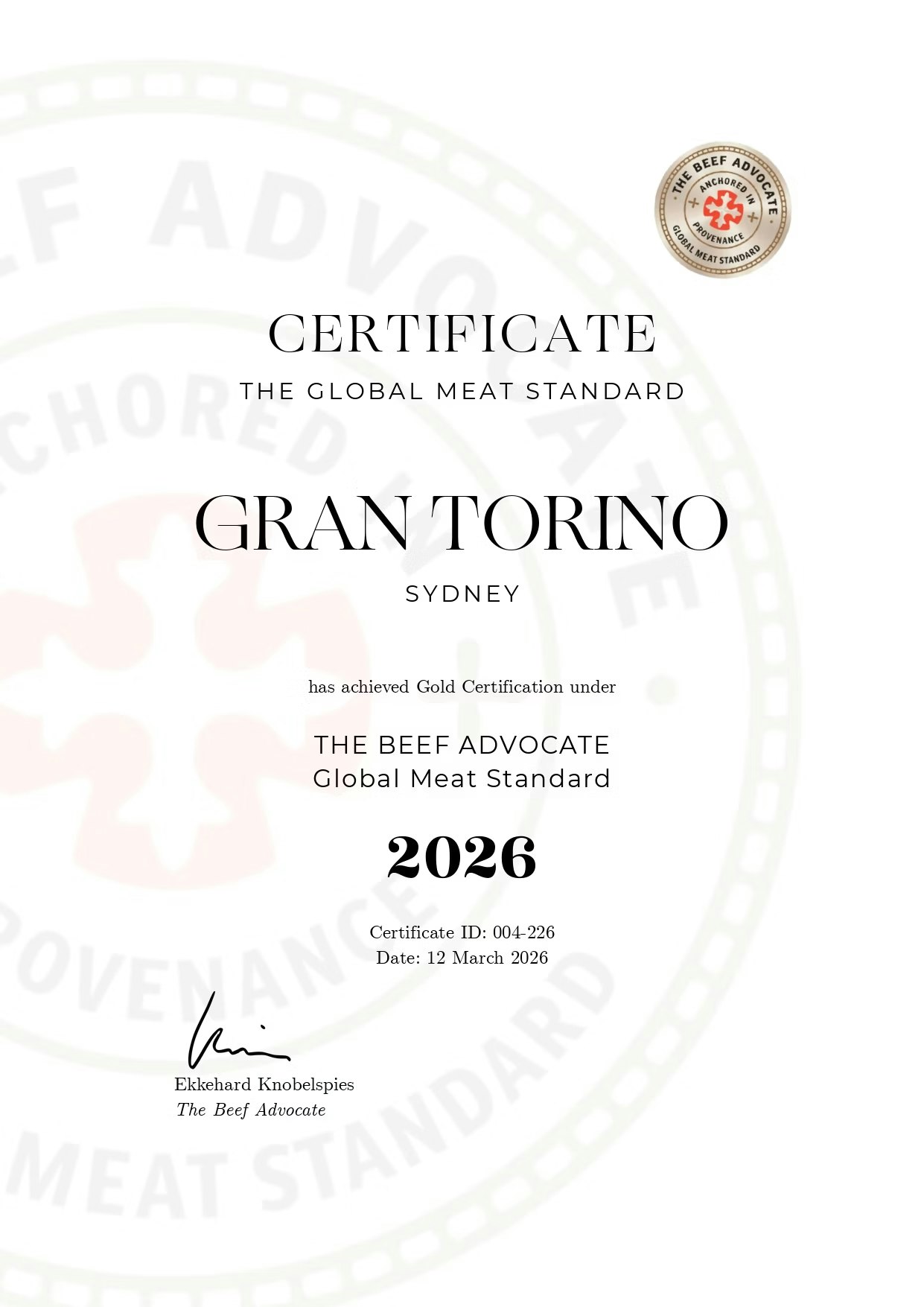 The Global Meat Standard Certificate