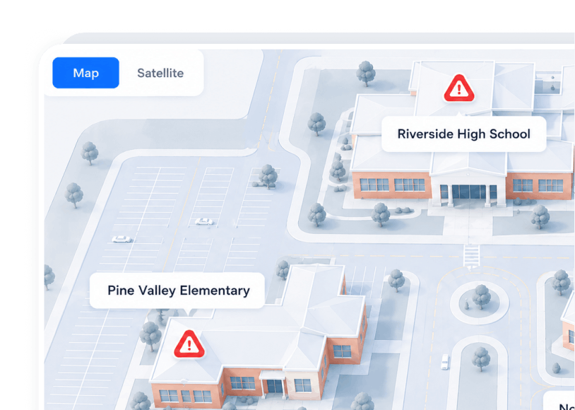 Campus map with hazard markers preview