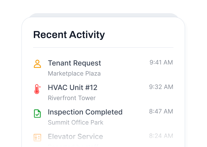 Commercial property recent activity feed preview
