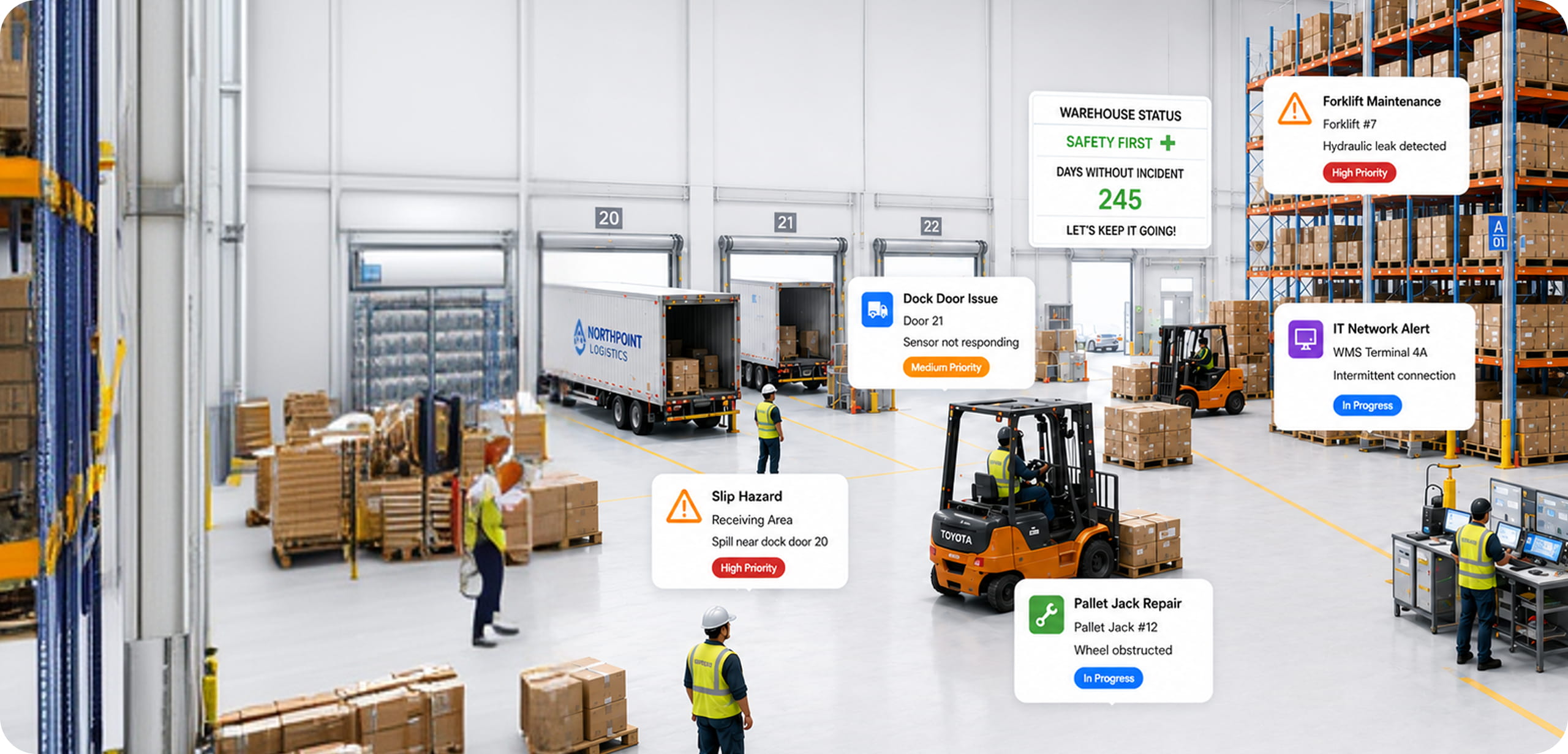 Logistics warehouse operations team at work