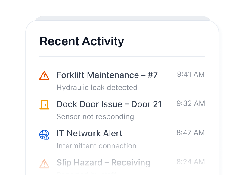 Logistics recent activity feed preview