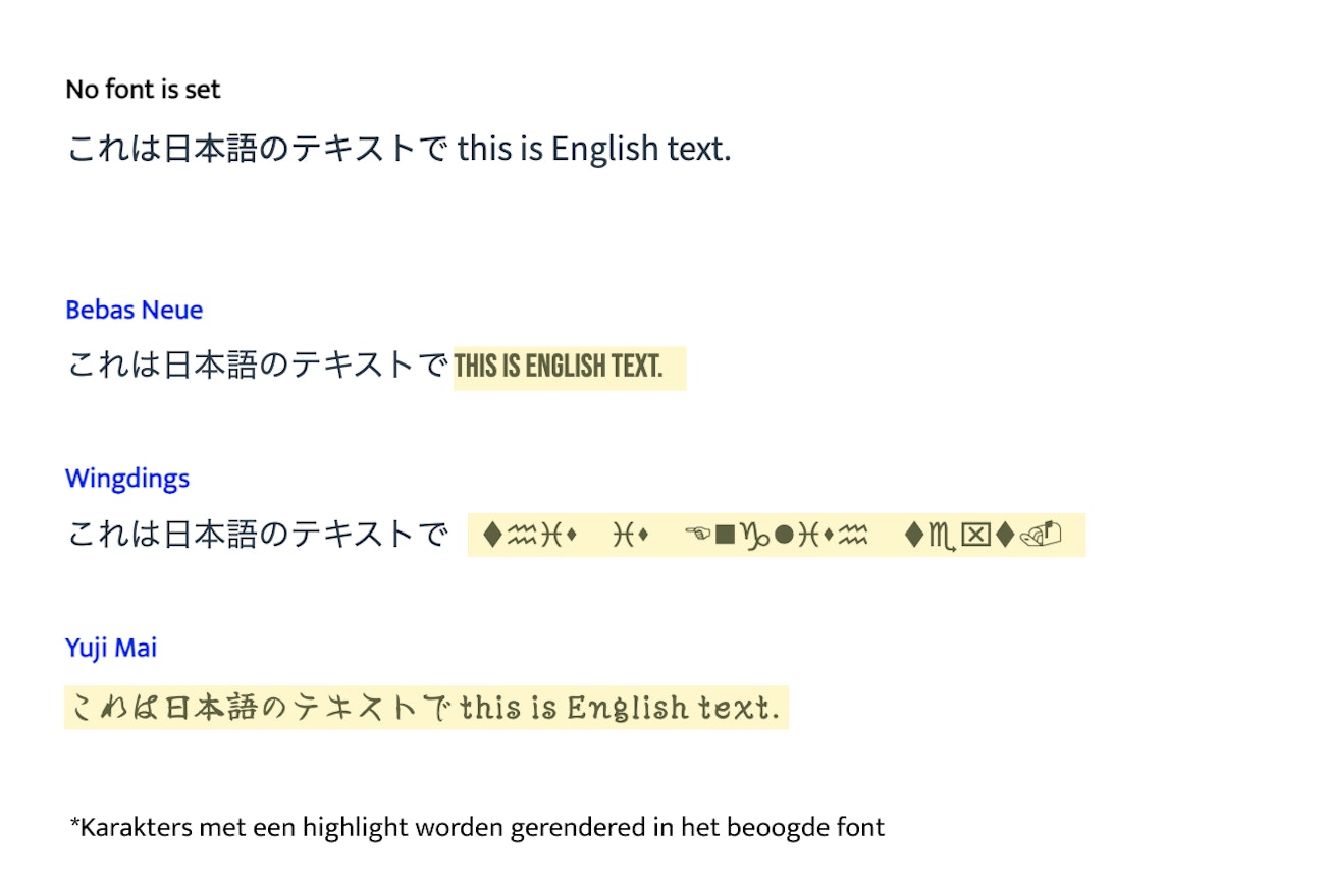 renderen van Japanse karaketers met verschillende fonts