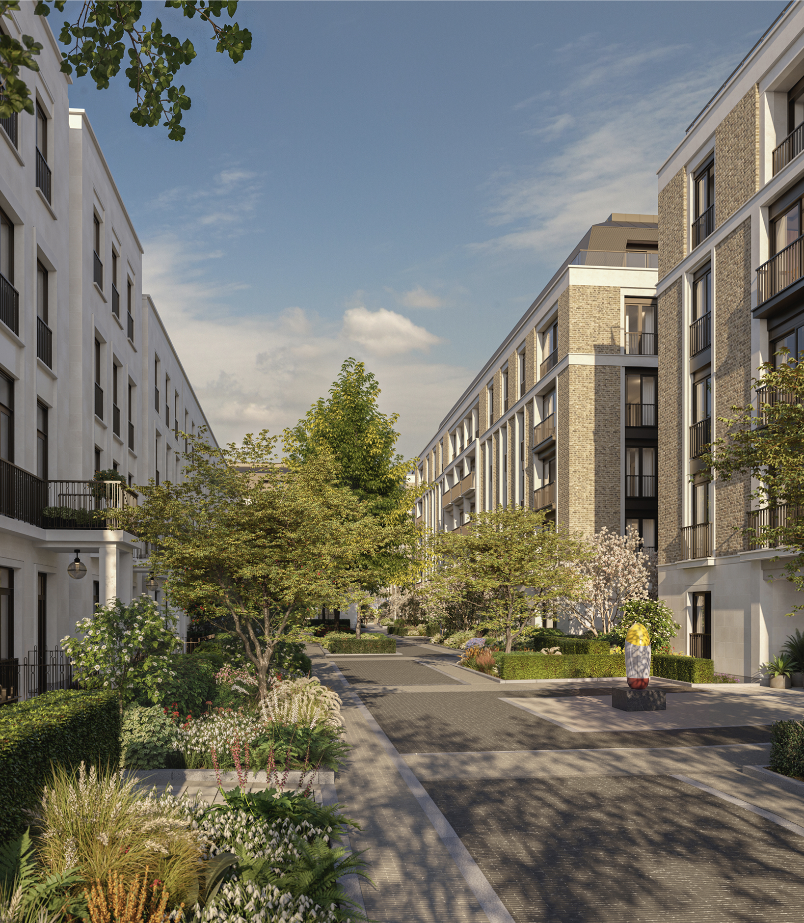 Luxury flats for sale in London at St John's Wood Square, overlooking garden squares of trees and flowering borders