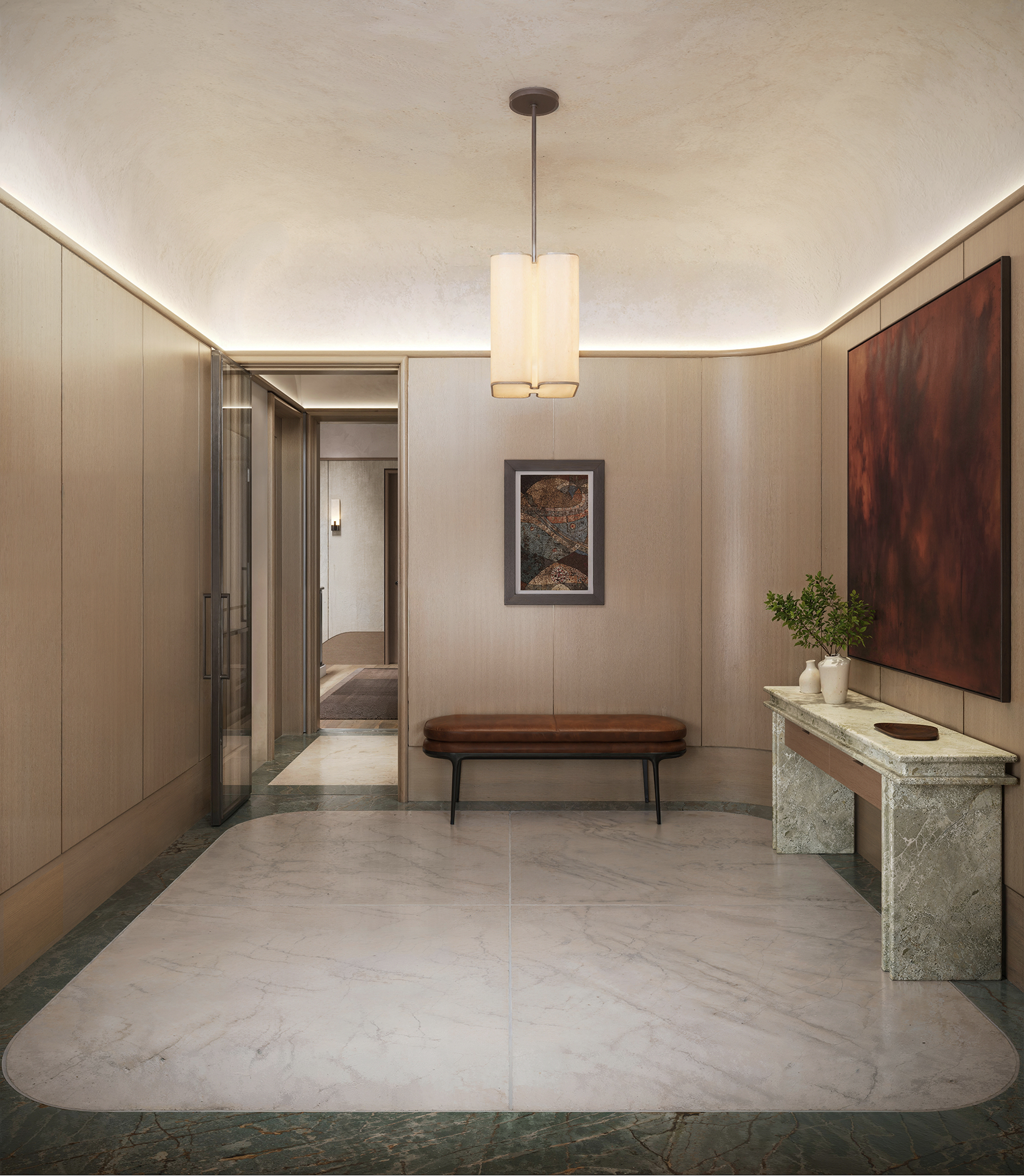Entrance hall of a Richards Stanisich luxury townhouse in London, with artwork on the wall
