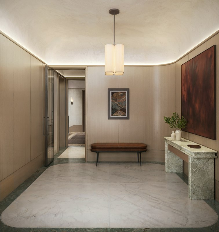 Entrance hall of a Richards Stanisich luxury townhouse in London, with artwork on the wall