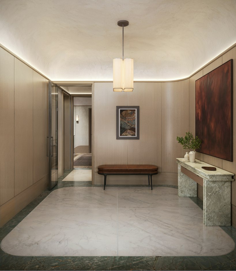 Entrance hall of a Richards Stanisich luxury townhouse in London, with artwork on the wall