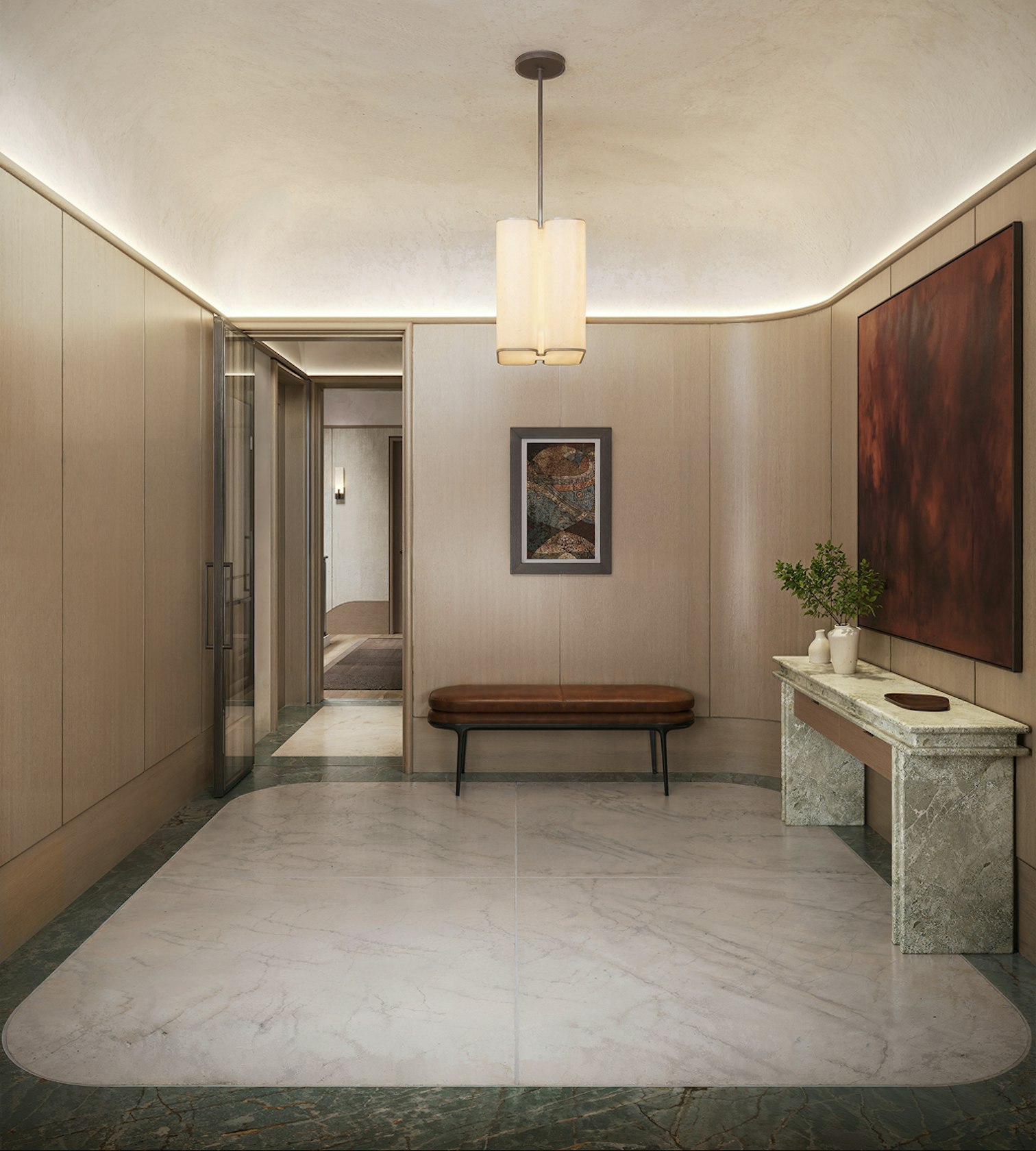 Entrance hall of a Richards Stanisich luxury townhouse in London, with artwork on the wall