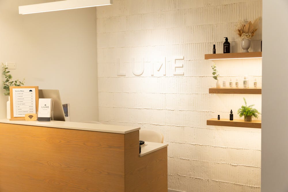 The view from the Lume front office as a patient walks in to learn more about body contouring near Streeterville Chicago.