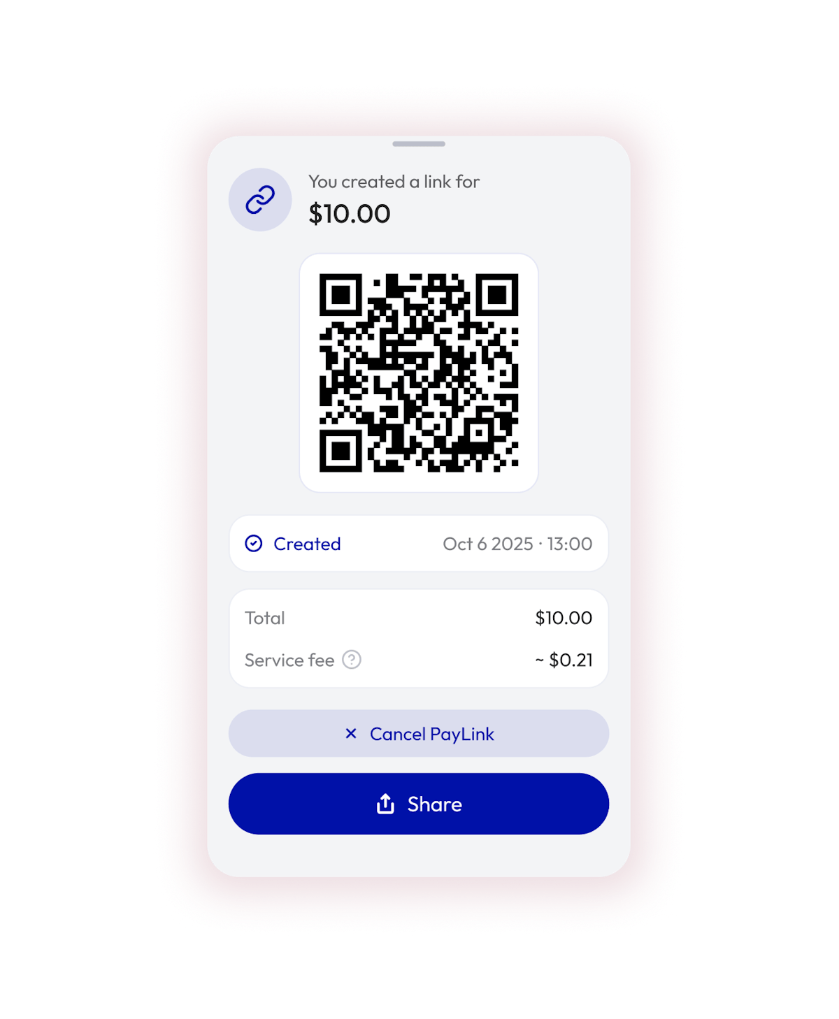 Request with a link screen