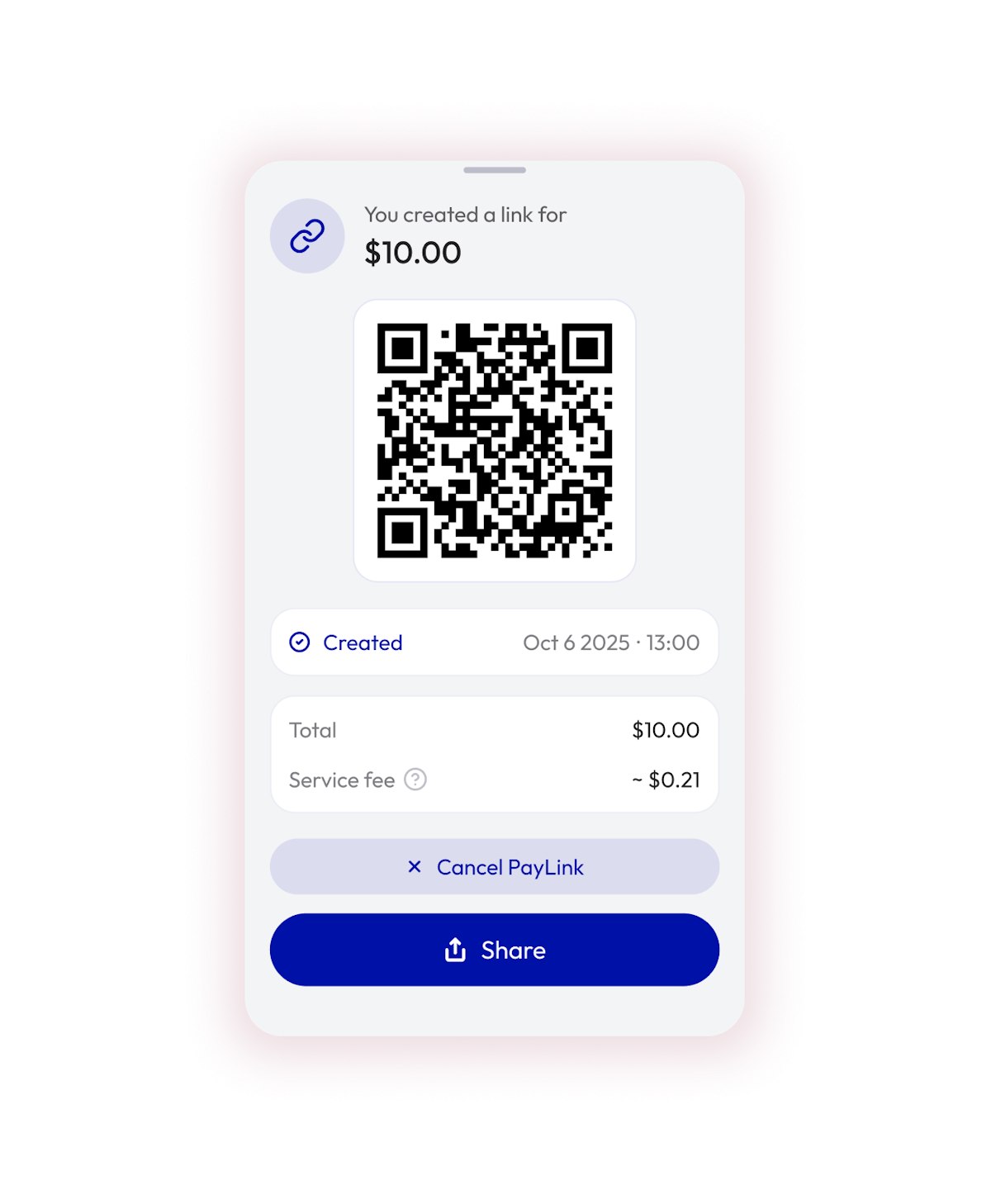 Request with a link screen