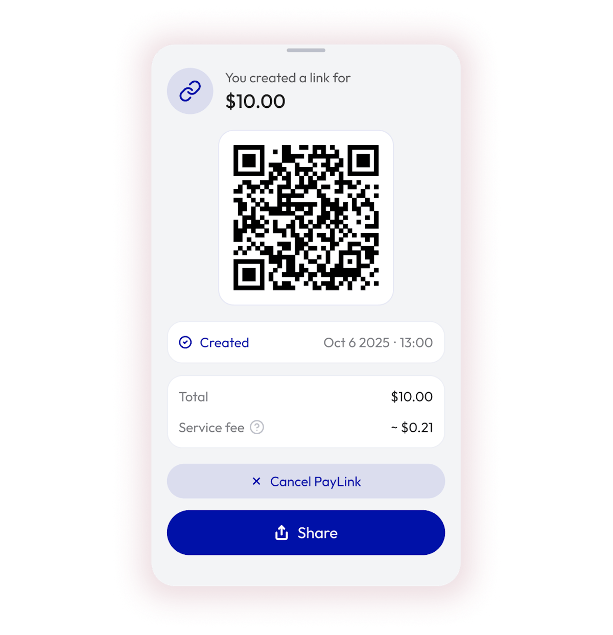 Request with a link screen
