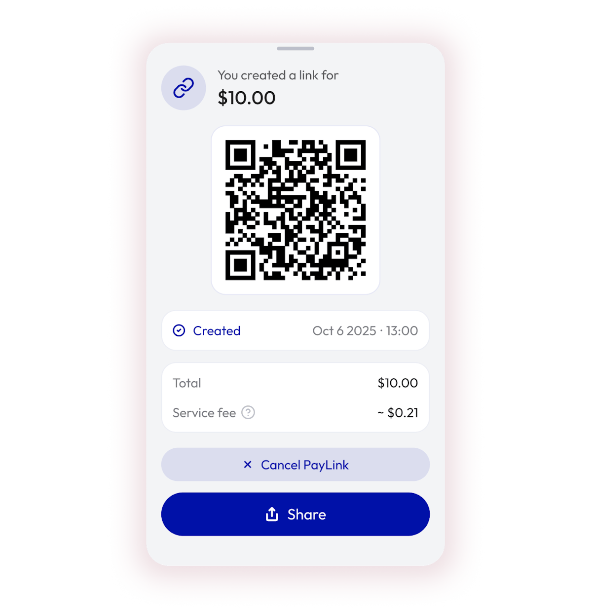 Request with a link screen