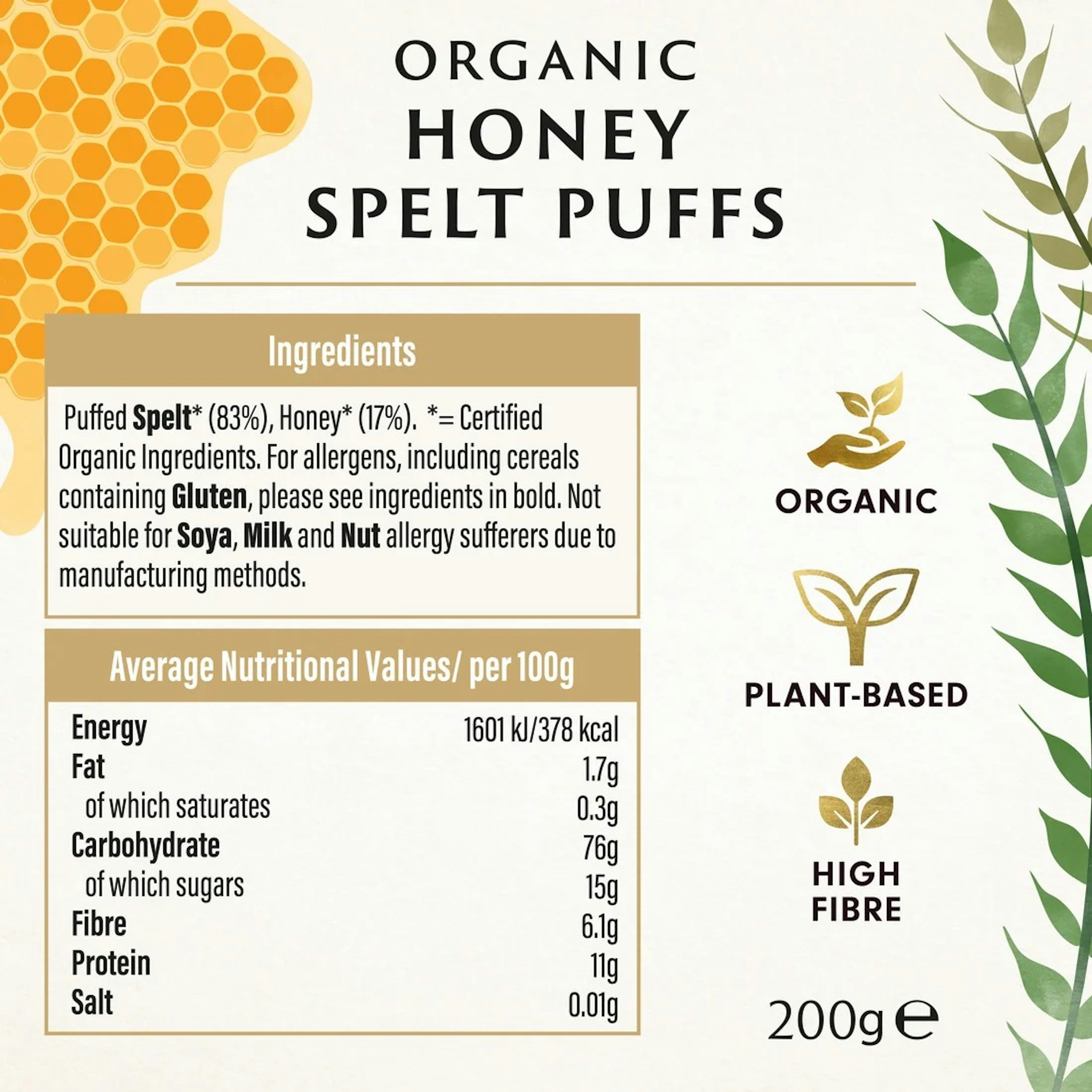 Biona Honey Spelt Puffs 200 g 